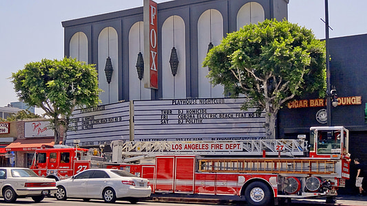 Лос Анджелис, пожарен камион, път, САЩ, улица, архитектура