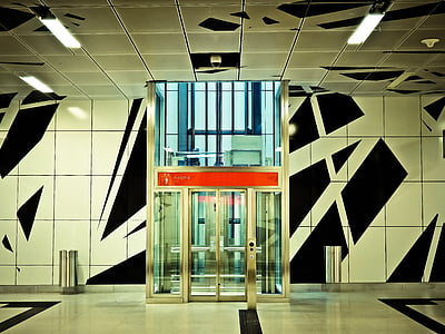 Tunnelbana, Stanna, plattform, järnvägsstation, arkitektur, tåg, Düsseldorf