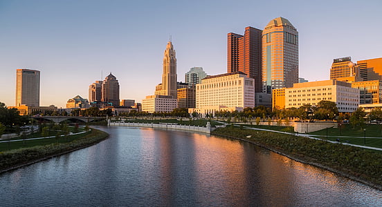 Columbus, Ohio, město, městský, budovy, mrakodrapy, Panorama