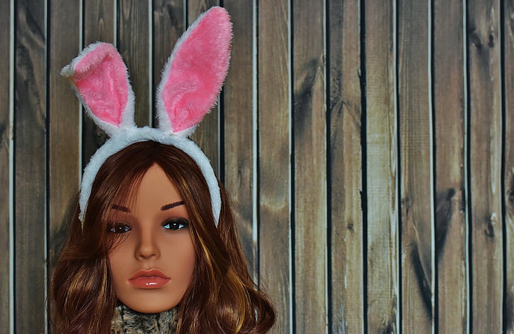 easter, greeting card, rabbit ears, happy easter, easter greeting, display dummy, dolls head