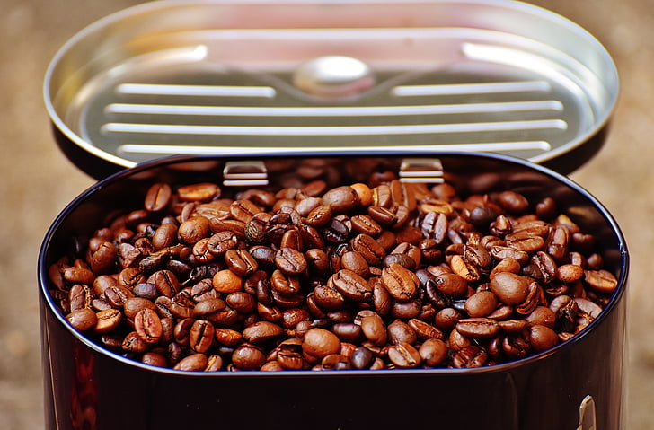 étain de café, café, grains de café, café, torréfié, caféine, brun