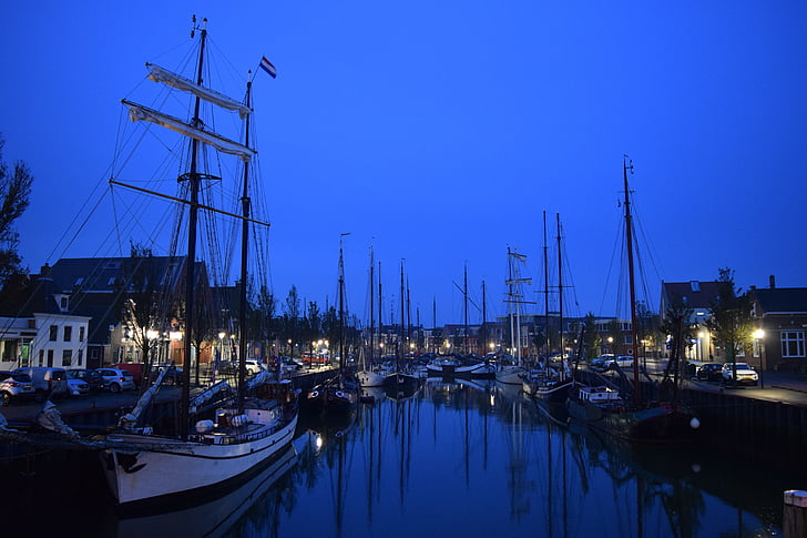 Port, galangan kapal, malam, Belanda, ras
