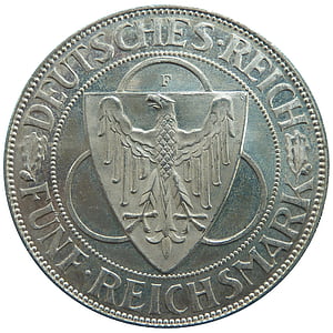 Reichsmark, rhinelands arveldus, Weimari Vabariik, mündi, raha, numismaatika, valuuta