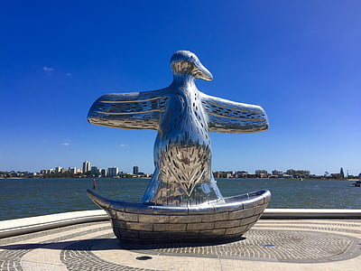Elizabeth quay, Perth, Avstralija, reka, pomol, modro nebo, modra