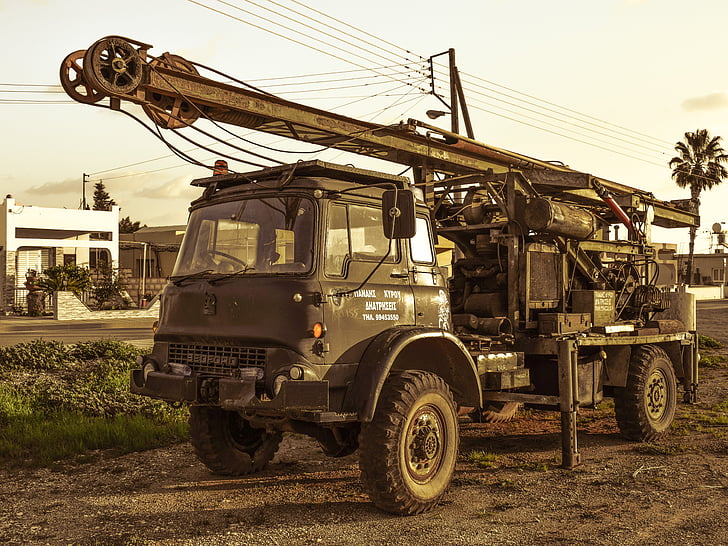 drilling rig, truck, vehicle, drilling
