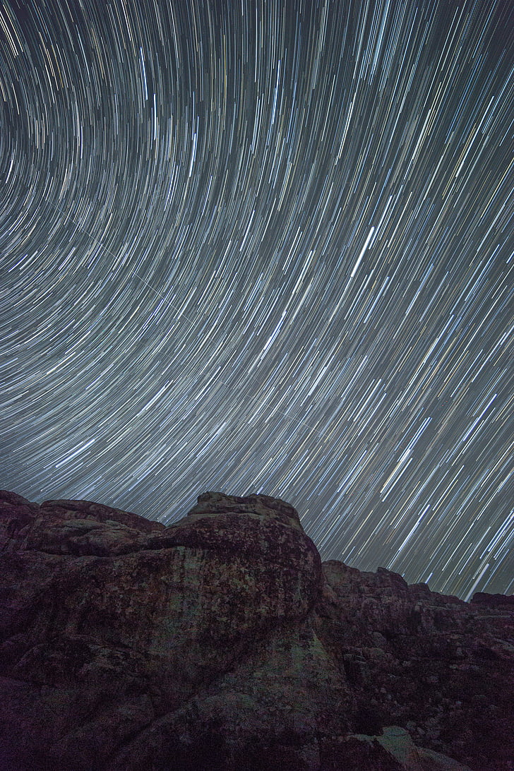 dark, mountain, pattern, rocks, rocky mountain, time lapse, star trail