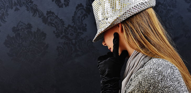 woman, hat, silver, mysterious, fashion, clothing, fashionable