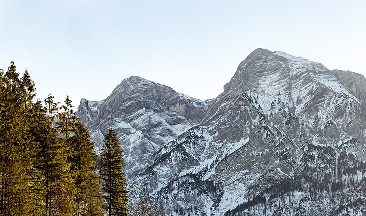 Mountain, almsee, Grünau, lumi, talvi, puut, Talvinen