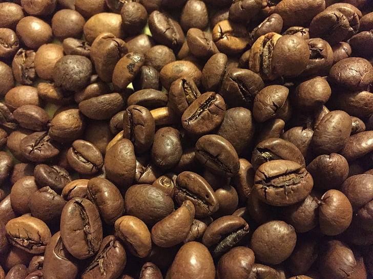 kaffe, korn, brun, steking, Bean, stekt, koffein