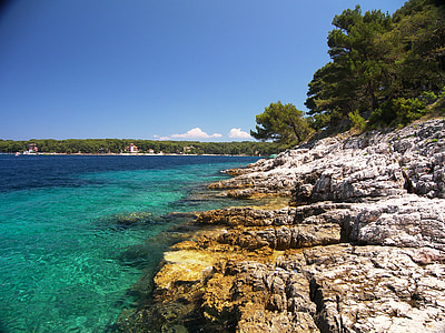 fond d’écran, arrière-plan, Lac, plage, Croatie (Hrvatska), rocheux