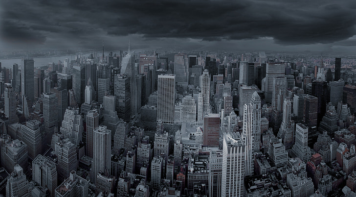 skyline, stad, Verenigde Staten, Panorama, wolkenkrabber, Manhattan, gebouw