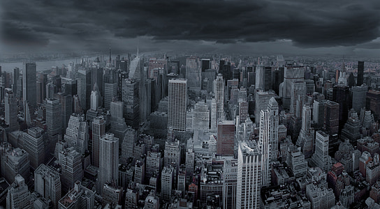 horitzó, ciutat, EUA, panoràmica, gratacels, Manhattan, edifici