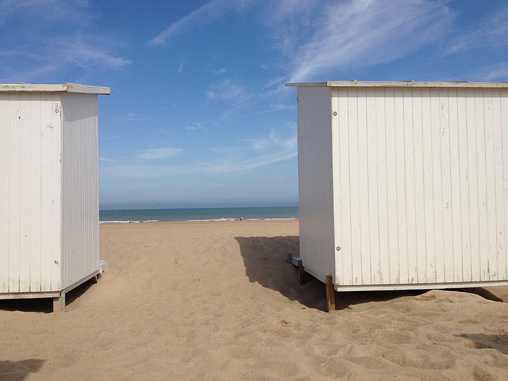 cabines de plage, vacances, mer