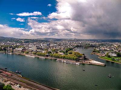 Koblenz iz trdnjave utrdbi, trdnjava, Koblenz, nemški kotiček, Sachsen, reka, Ren
