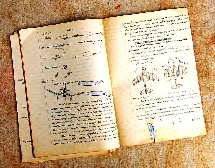 Educación, cuaderno de ejercicios, antiguo, Escuela, Aviación