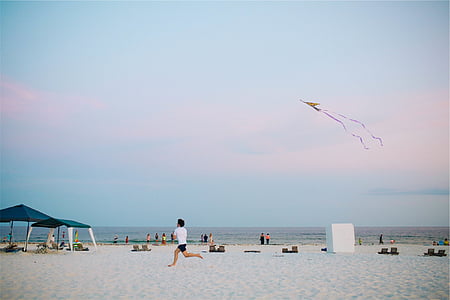 Kite, Strand, Sand, Ufer, Menschen, laufen, Kerl