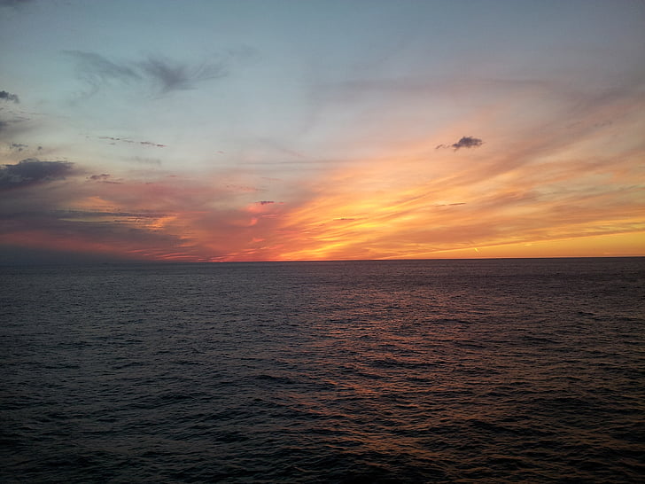 posta de sol, oceà, Mar, cel, horitzó, nit, marí