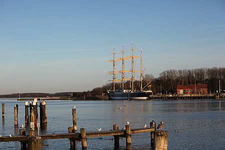 four master, lake, water, ship, travemünde, nautical Vessel, harbor