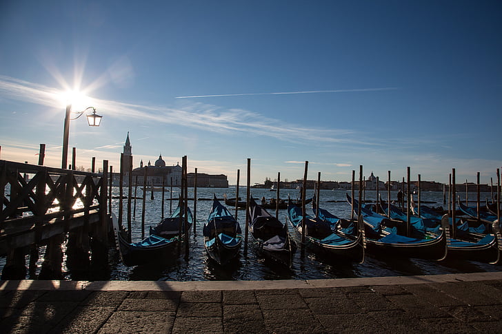 Plac św., gondola, Wenecja, Wenecja - Włochy, Włochy, kanał, morskie statku