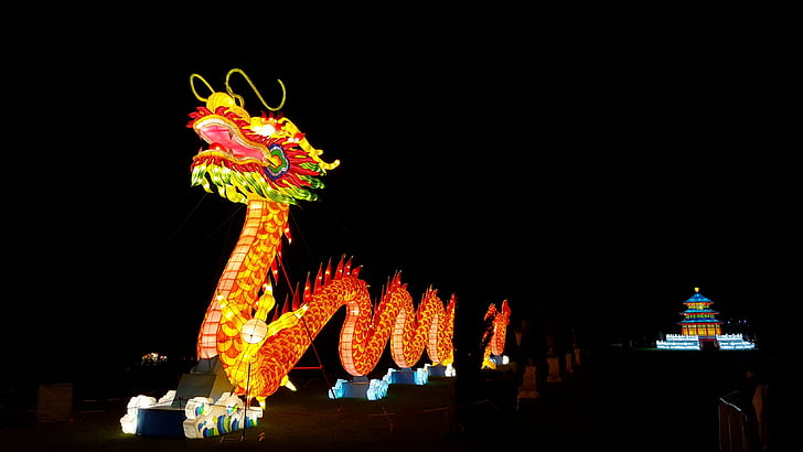 Dragón, linterna, Chino, decoración, Lámpara, Festival, oriental