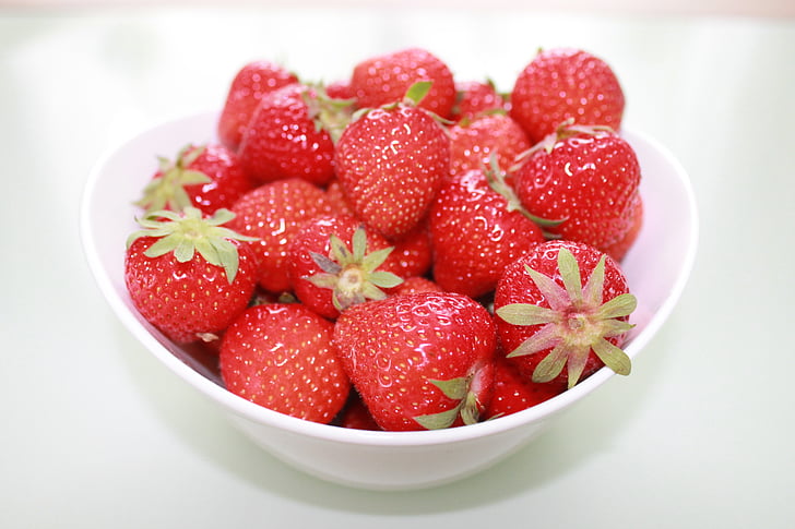 jordbær, frugt, frugter, rød, frugtskål, vitaminer, mad
