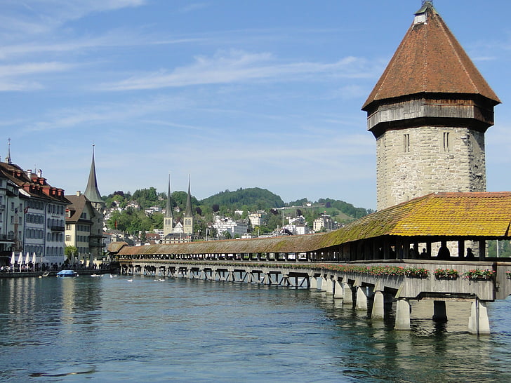 Lucerna, puente, Vintage, historia, Lago, arquitectura, Europa
