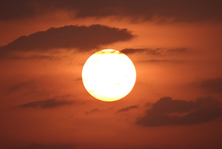 サンセット, 夕日, 空, 雲, インド