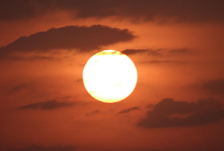 zonsondergang, ondergaande zon, hemel, wolken, India