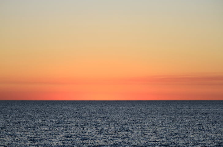 地平线, 海洋, 海, 天空, 橙色, 日落, 日出
