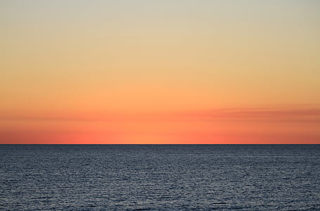 horyzont, Ocean, morze, niebo, pomarańczowy, zachód słońca, Wschód słońca