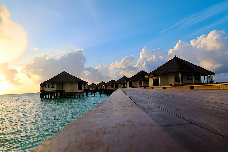 paradīze, saules, saullēkts, Maldīvija, ainava, vasaras, ceļojumi