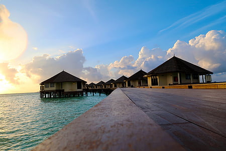 cennet, güneş ışığı, gündoğumu, Maldivler, manzara, Yaz, seyahat