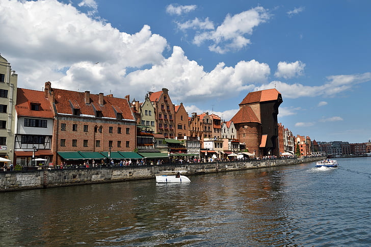 Gdańsk, nosturi, pitkä rantaan, Motlawa