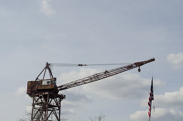 crane, baltimore, flag, machine, heavy equipment, machinery, industry