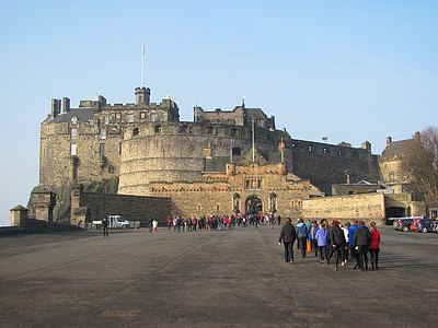 edinburgh, scotland, castle, structure, historical, landmark, people