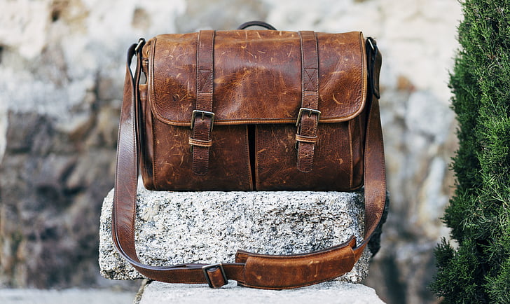 bag, leather, pocket, old, gravel, suitcase, outdoors