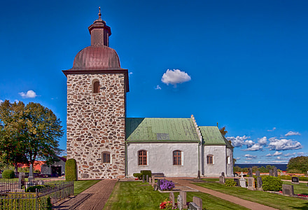 sweden, church, cemetery, flowers, architecture, autumn, fall
