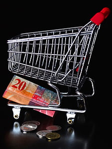 money, money note, dare, shopping cart, basket, bassinet, purchasing