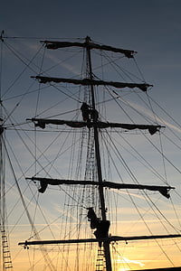 Nederländerna, Harlingen, solnedgång, segel, mast, båt, riggning