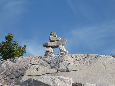 inukshuk, klints, Tēlniecība, akmens, kilarney, Ontario, Kanāda