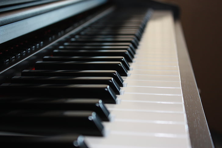 klaver, klaviatuuri, võtmed, must, muusikaline, vahend, muusika