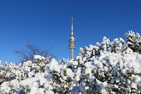 Munich, hiver, tour de télévision, neige