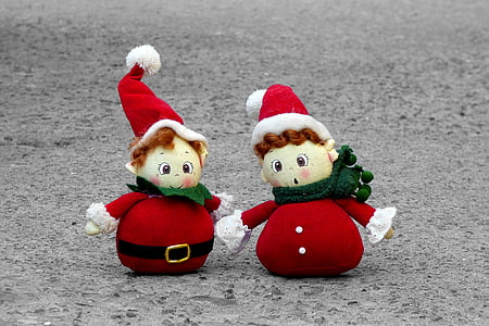 gobliny, Boże Narodzenie, Czapka Świętego Mikołaja, zabawki, bałwan