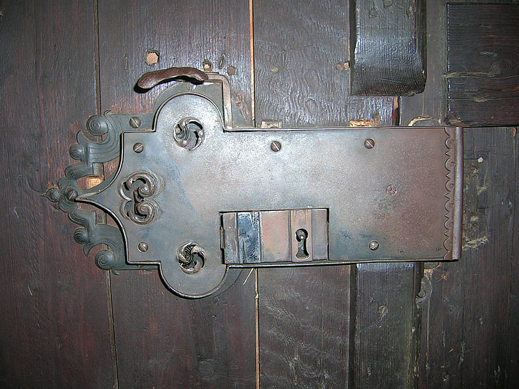 door lock, antique, metal castle, key hole