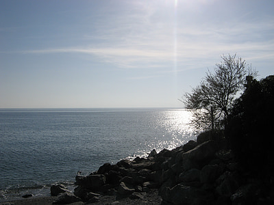 Guardia piemontese, Calabria, laut, Pantai, batu, pohon, bayangan