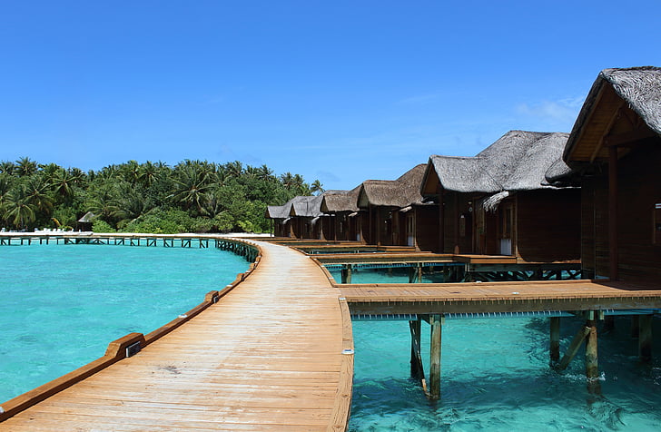 Maldiven, vakantie, zee, water, eiland, zomer, hemel