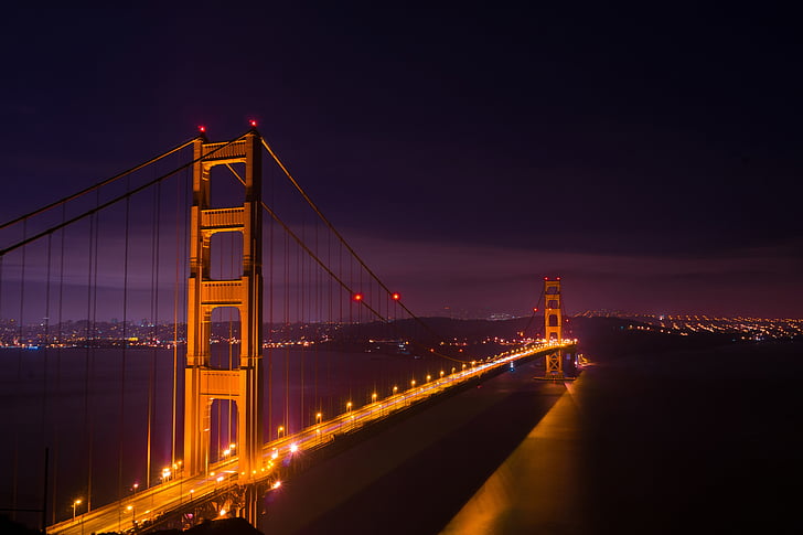 San, Francisco, Złoty, Brama, Golden gate bridge, San francisco, noc