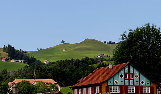 Appenzell, cảnh quan, ngôi nhà, thôn dã, lãng mạn, Hill, cây