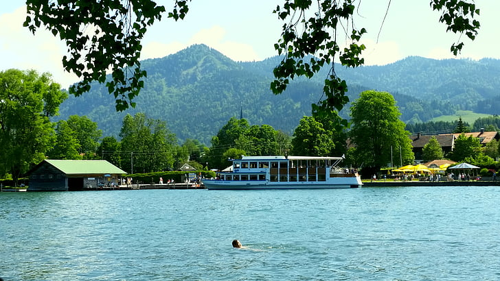 lake, bad wiessee, bavaria, tegernsee, ship, promenade, boot