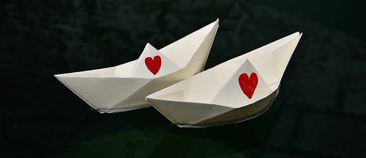 paper boat, paper, folded, heart, for two, marry, partnership